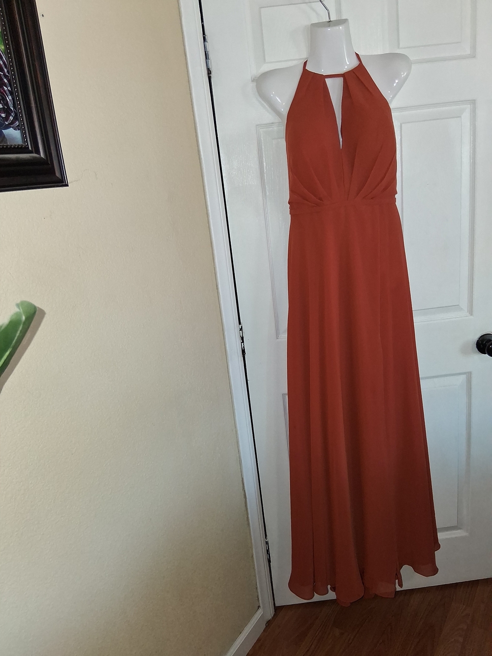Azazie Evalleen Burnt Orange Halter Chiffon Bridesmaid Dress